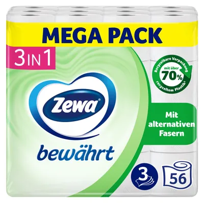 Produktbild von Zewa bewährt Toilettenpapier mit Strohanteil 7x 8 Rollen – Weiss