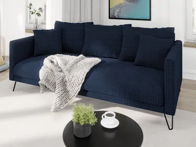 Produktbild von S-STYLE MÖBEL - Harmony - Modernes Sofa 3-Sitzer aus Marineblau Chenille-Stoff mit Hohen Schwarzen Metallfüßen, B/T/H: 200 cm/100 cm/85 cm