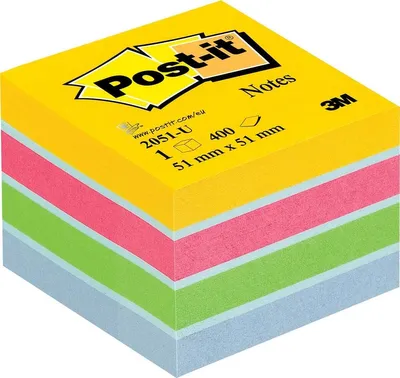 Obrázek produktu pro Post-It 2051-U, Čtverec, Modrá, Zelená, Růžová, Žlutá, Papír, 51 mm, 51 mm, 400 listy