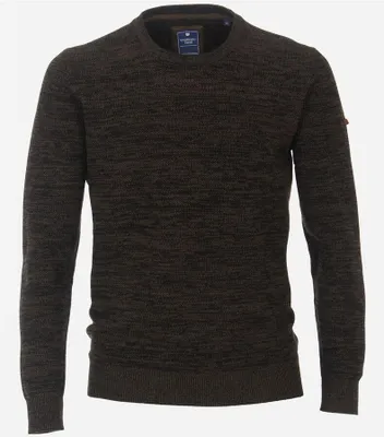 Produktbild von REDMOND Casual Herren Pullover Langarm Rundhals Regular Fit Baumwolle Struktur meliert Dunkelbraun S