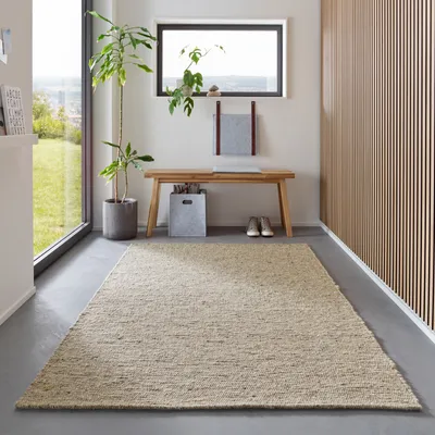 Produktbild von Wollteppich Handweb Teppich Gewalkt I Reine Schur-Wolle im Skandinavischen Design I Wohnzimmer Schlafzimmer Esszimmer Kinderzimer Büro |  Natur Grau Meliert