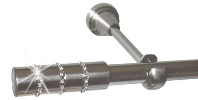 Produktbild von Gardinenstange Set Edelstahl Look Metall Ø 19mm zur Wandbefestigung 1-lauf Kristall, Länge wählbar H18E67