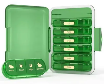Productafbeelding van Tablettenbox voor 7 dagen, met 4 compartimenten, groen, met vochtbescherming, BPA-vrij