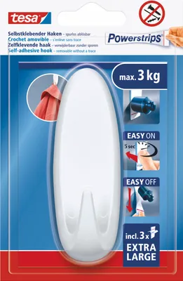 Produktbild von tesa Powerstrips XL selbstklebende Haken mit Drahthaken Klebehaken Oval Weiß
