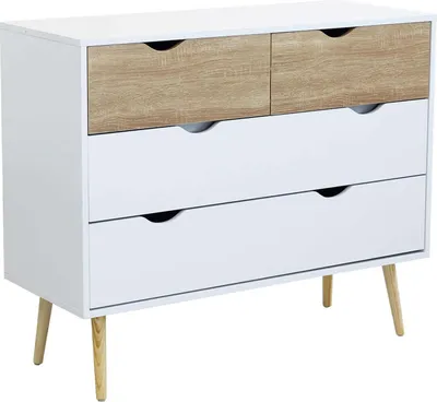 Immagine prodotto di Milani Home - cassettiera 4 cassetti 99 x 39 x 82 cm, bianco e effetto legno naturale, legno