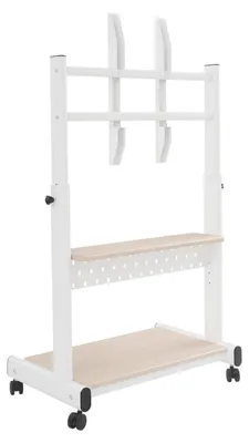 Produktbild von Mobiler TV Standfuß - TV Rollwagen - Höhenverstellbar, Rollen mit Bremse, Doppelablage, für 109–218 cm Fernseher, Wohnzimmer - Weiß