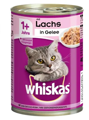 Produktbild von Whiskas Katzenfutter Nassfutter Adult 1+ mit Lachs in Gelee, 12 Dosen (12 x 400g