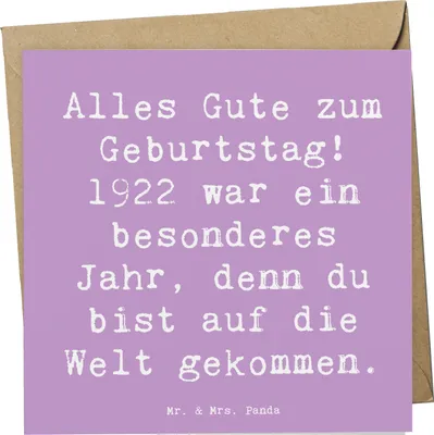 Produktbild von Mr. & Mrs. Panda Deluxe Karte Spruch 1922 Geburtstag - Lavendeltraum - Geschenk, Jahrgang, doppelkarte, Happy Birthday, faltkarte, Klappkarte, besonderes, anlasskarte