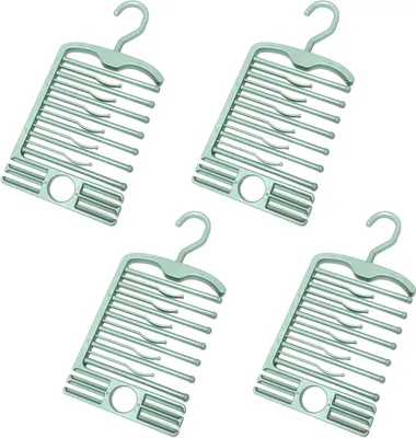 Productafbeelding van Set van 4 multifunctionele kledinghangers, mintgroen. Inclusief organizer voor stropdassen, kledinghangers, ophanghaken, stropdas- en riemhouders, gemaakt van kunststof