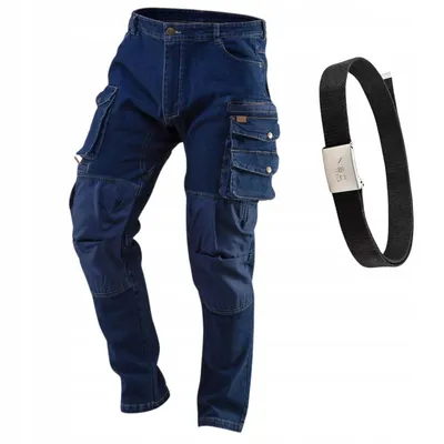 Produktbild von NEO TOOLS Denim Arbeitshose Herren mit Gürtel - Oxford Stoff - Tasche für Knieschoner - Gr. XL