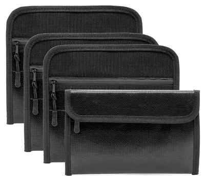 Produktbild von 4 feuerfeste Beutel 20,5 × 12 cm, schwarz, wasserdicht, für Wertsachen