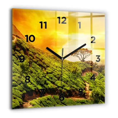 Produktbild von Wallfluent Große Wanduhr – Stilles Quarzuhrwerk - Uhr Dekoration Wohnzimmer Schlafzimmer Küche - Zifferblatt - schwarze Zeiger - 60 cm - Tee-Hügel