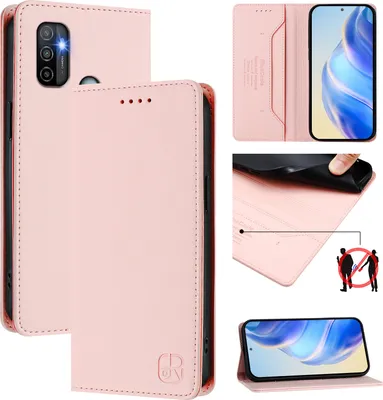 Produktbild von Lederhülle für Oppo A32/A53 4G/A53S 4G/A33 2020 Hülle Flip Brieftasche Kartenfächern Ständer Schutzhülle Pink