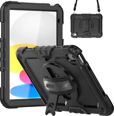 Productafbeelding van Accezz Rugged Backcover met schouderstrap voor de Apple iPad 11 (2025) 11 inch A16 / iPad 10 (2022) 10.9 inch - Zwart