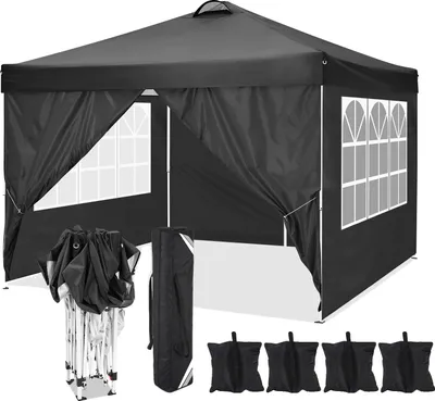 Produktbild von Faltbares Pavillon, 3 x 3 m, Wasserdicht, 4 Seitenwände, Schwarz