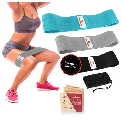 Produktbild von Legendwerk® 3x Fitnessbänder mit 3 Stärken | rutschfest | Widerstandsband, Loop-Band für Fitness, Sport, Workout, Crossfit, Hüften, Gesäß und Beine