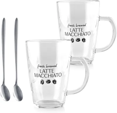 Image de Ensemble de 2 verres pour latte macchiato, capacité de 300 ml, avec anse, pour boissons chaudes et froides
