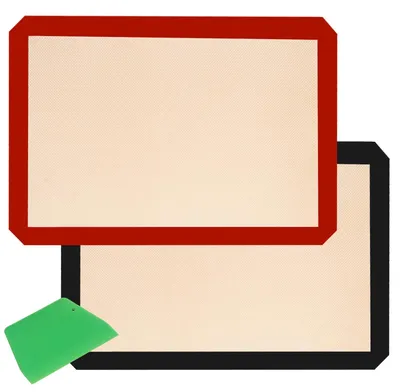 Produktbild von 40 x 30 cm Silikon-Backmatte (2er-Set) Antihaft-Backmatte, wiederverwendbar, rutschfest, hitzebeständig, mit Teigausstecher