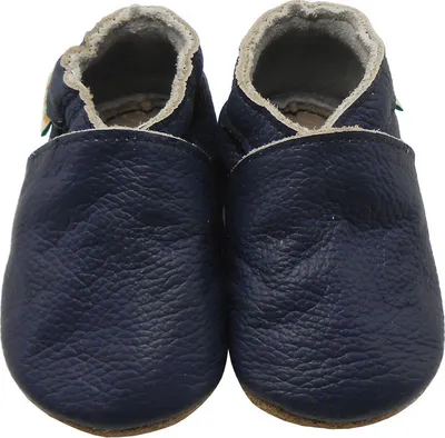 Produktbild von Sayoyo Baby Krabbelschuhe Lauflernschuhe Lederpuschen aus echtem Leder,Einfarbig  Dunkelblau,EU 18-19