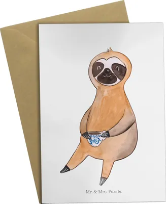 Produktbild von Mr. & Mrs. Panda valentinstagskarte Faultier Kaffee - Weiß - Geschenk, Kaffeetasse, Grußkarte, kommunionskarte, Coffee, Coffeeaddict, einladungskarten, hochzeitskarten