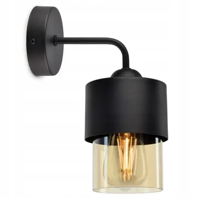 Produktbild von LUXOLAR Wandlampe Schwarz mit Glasschirm Honig E27 60W - Wandleuchte Innen für Wohnzimmer, Küchen - Wandbeleuchtung