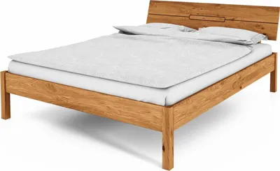 Produktbild von Bett Bento 4 Sonderlänge 120x210 Wildeiche massiv Holzkopfteil und Holzbeine
