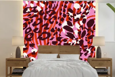 Produktbild von MuchoWow® Fototapete für Wohnzimmer oder Schlafzimmer Wandtapete Vinyl Motivtapete Pantherdruck - Rosa - Rot - 240x240 cm - Schlafzimmer-Tapete