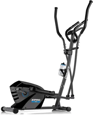A stationary exercise bike with a water bottle holder.
