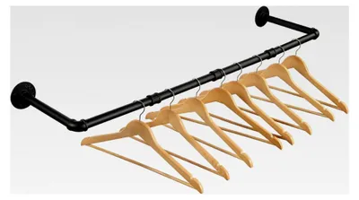 Produktbild von Kleiderstange Wandmontage 100 cm, Industrielle Rohre Metall Garderobenstange für Kleiderbügel, Abnehmbares Kleidergestell Schwarz für Flur, 25 cm Abstand, 30 kg belastbar