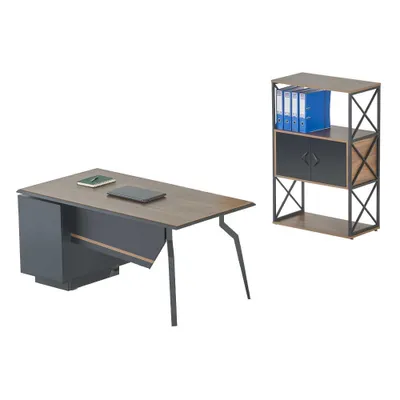Produktbild von Arbeitszimmer Braun-Graue Büro Möbel Holz Schreibtisch Aktenschrank 2tlg