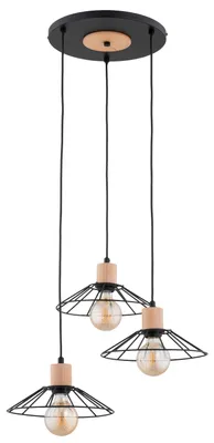Zdjęcie produktu dla Lampa wisząca DOLI czarna-jasne drewno 3xE27x15W metal wym:90x52x52cm IP20 Alfa