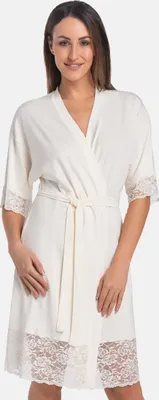 Obrázok produktu pre Teyli viskózový župan s čipkovaným lemom Gloria Female 2901 ecru M