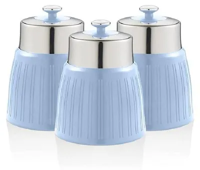 3er-Set runde Vorratsdosen, luftdicht, blau, 1,2 l