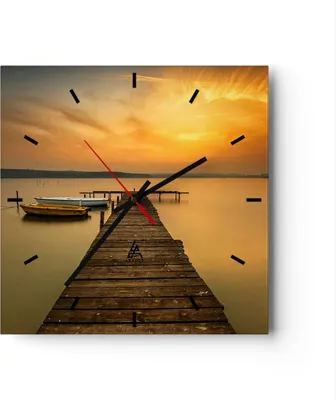 Produktbild von Wanduhr - Quadrat - Glasuhr - See Brücke - 30x30cm - Schleichendes Uhrwerk - Lautlos - zum Aufhängen bereit - Dekoration Modern - Wanddekoration aus Glas - C3AC30x30-3673