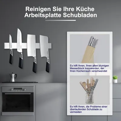 Image de Barre magnétique de 40 cm, en acier inoxydable, avec 3 crochets, adhésive, pour la cuisine