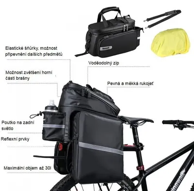 Image de Sacoche de vélo Rhinoceros, modèle RK6100B, de 30 litres, de couleur noire, à fixer sous la selle