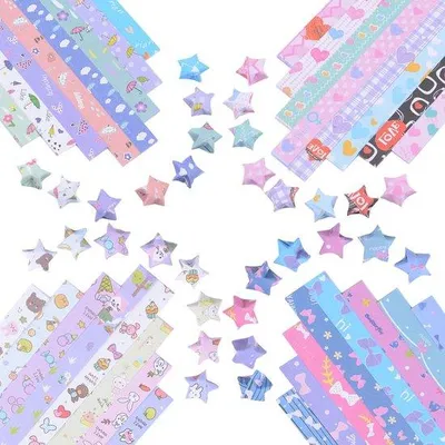 Immagine prodotto di Strisce di carta per origami a forma di stella, set da 4 pezzi, tema cartoni animati, 1632 pezzi, fai da te, scuola e istruzione