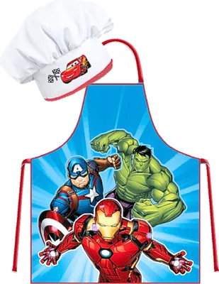 Produktbild von Avengers Kinder Kochschürze + Kochmütze - Marvel Koch-Set 2 tlg. Backschürze
