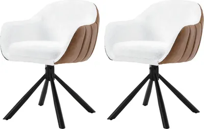 Produktbild von Esszimmerstühle Supria – Set aus 2 Drehbare Esszimmerstühle – Weiß Stoff – Mit Armlehnen – Küche & Esszimmer