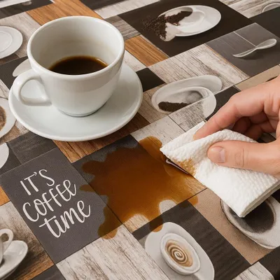 Produktbild von Wachstuchtischdecke Kaffee abwischbar 140 x 280 - 32639-Kaffeetasse