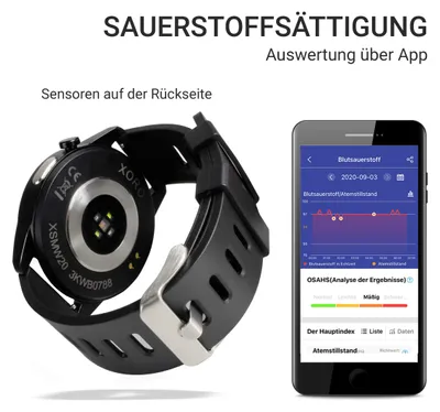Produktbild von XORO SMW 20 - Smartwatch/Fitnessuhr, Touchscreen, EKG-Sensor, Herzfrequenzmessung, Blutdruckmessung, Schritt- & Kalorienzähler, Stoppuhr