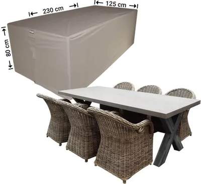 Produktbild von Raffles Covers Gartenmöbel-Set Abdeckung 230 x 125 H: 80 cm | Atmungsaktiv | Wasserdicht | UV-beständig | Doppelnähte | Elastischer Kordelzug