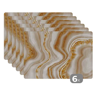 Obrázok produktu pre MuchoWow® Podložky Sada 6 podložiek Umývateľné podložky 30x45x0.3cm Mramor - zlatá - béžová Podložka pod stôl Nekĺzavá a odolná voči teplu