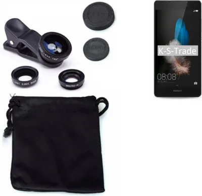 Produktbild von K-S-Trade Smartphone Kamera Linsen Set Kompatibel mit Huawei P8 lite Dual-SIM 3in1 Clip-On Kamera Adapter Macro Weitwinkel FishEye Fischauge Objektiv