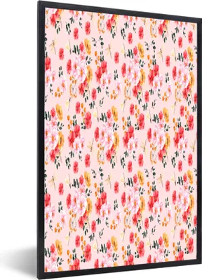 Produktbild von MuchoWow® MuchoWow® Gerahmtes Poster Blumen - Rosa - Muster 60x90 cm - Poster mit zchwarzem Bilderrahmen - Kunst