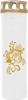 Image de Bougie funéraire Blanc 170h ( couvercle et impression or ) - Rose Ranke