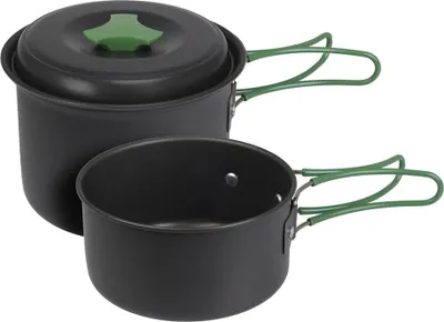 Produktbild von 2-teiliges Reisekochset für Camping aus Aluminium, schwarz, 950 ml Topf