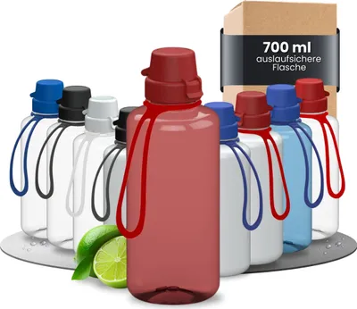 Produktbild von Trinkflasche Kinder 'School' 700 ml - bruchsichere Tritan Wasserflasche inkl. Strap - BPA-frei, auslaufsicher, spülmaschinenfest - transluzent-rot/rot