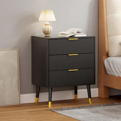 Produktbild von Kommode mit 3 Schubladen, Rillenfront und Metallfš¹?en, Schwarz