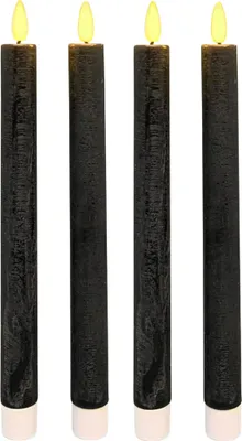Imagen del producto de Velas LED negras, juego de 4 unidades, de forma cilíndrica, con un diámetro de 2,2 cm y una altura de 22 cm